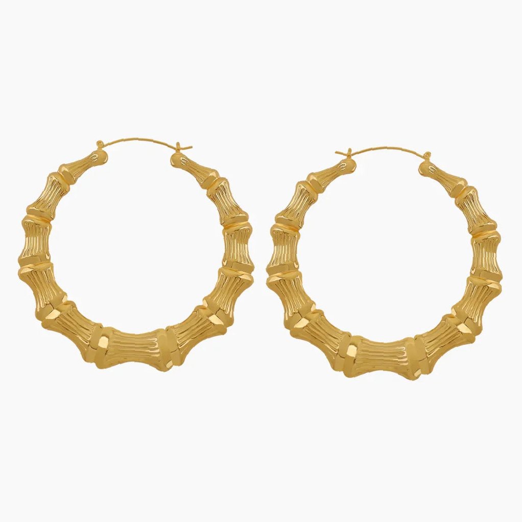 Bamboo Hoop Earrings | Custom 18K Gold Plated Earrings - Engravely
