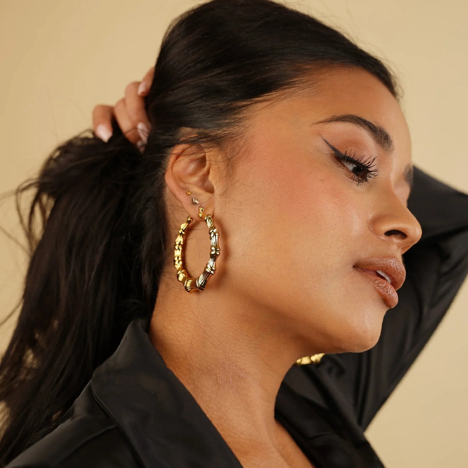 Bamboo Hoop Earrings | Custom 18K Gold Plated Earrings - Engravely - Image 3
