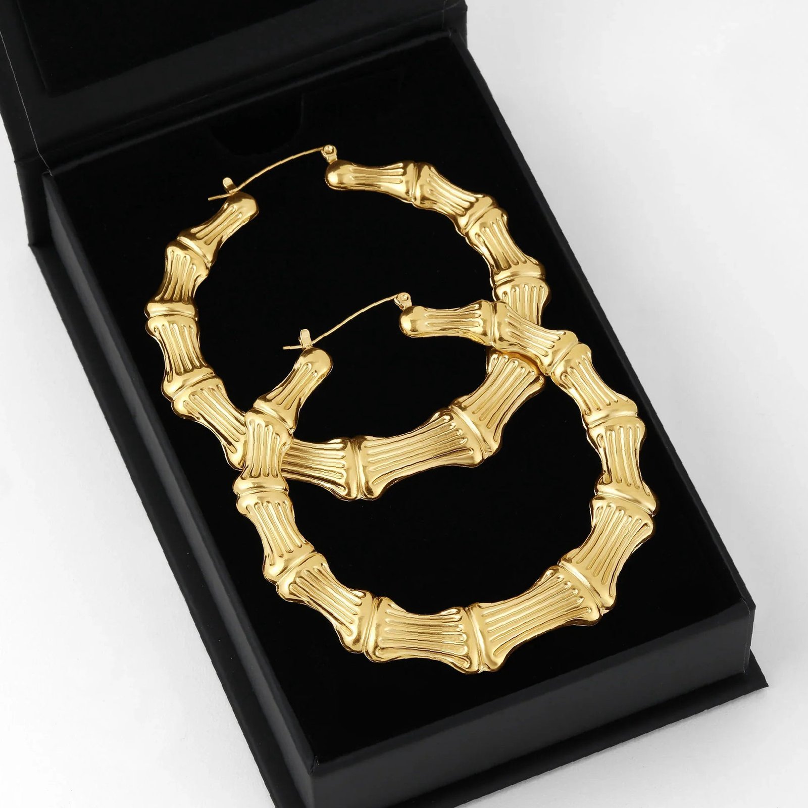 Bamboo Hoop Earrings | Custom 18K Gold Plated Earrings - Engravely - Image 4