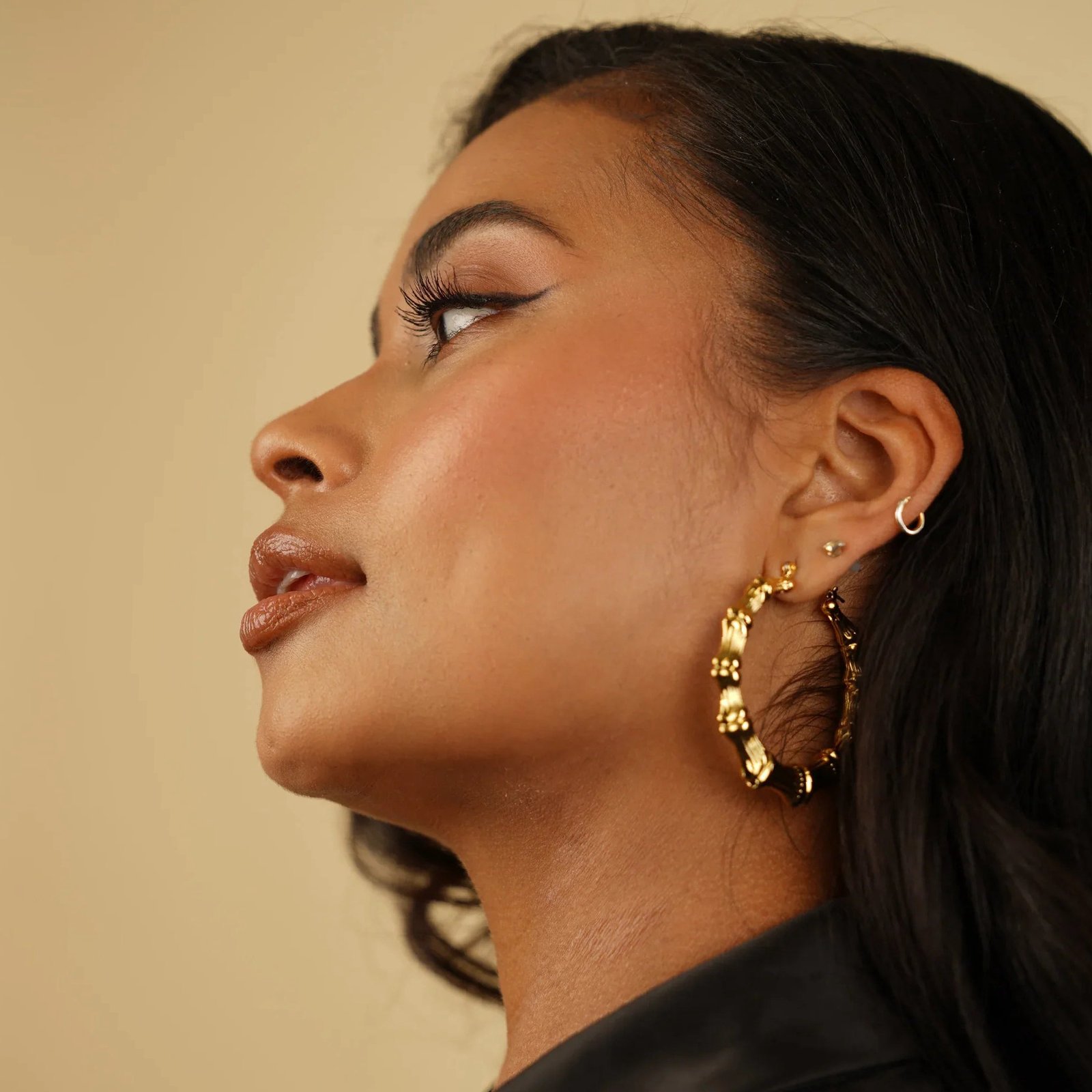 Bamboo Hoop Earrings | Custom 18K Gold Plated Earrings - Engravely - Image 5