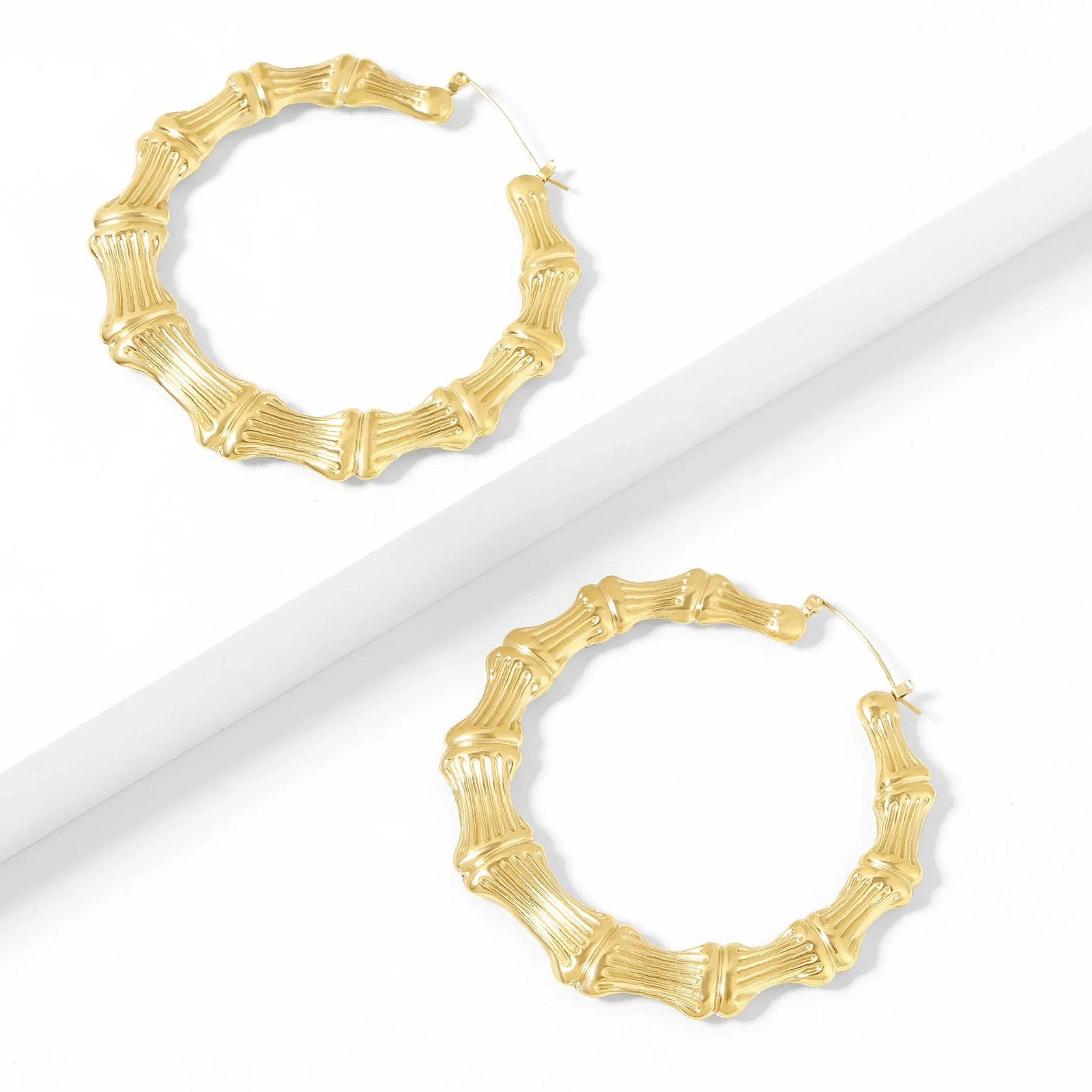 Bamboo Hoop Earrings | Custom 18K Gold Plated Earrings - Engravely - Image 6