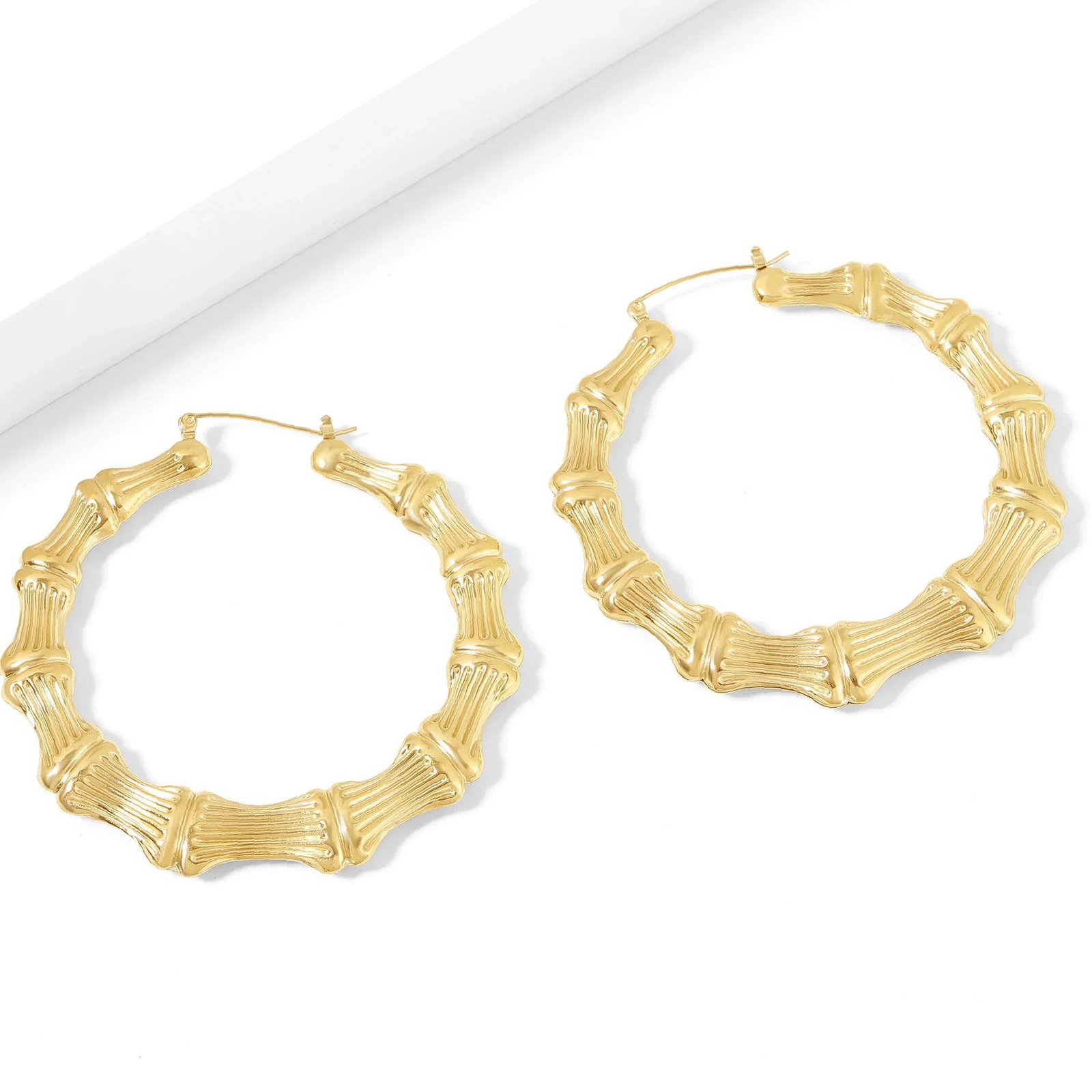 Bamboo Hoop Earrings | Custom 18K Gold Plated Earrings - Engravely - Image 8
