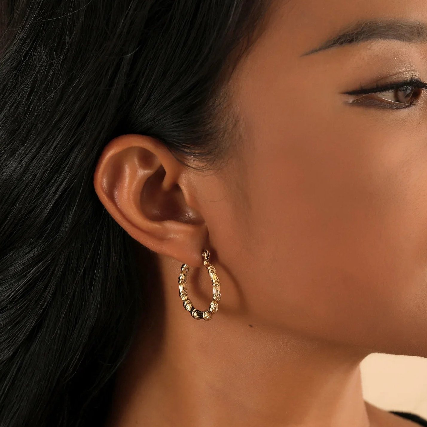 Bamboo Hoop Earrings | Custom 18K Gold Plated Earrings - Engravely - Image 9