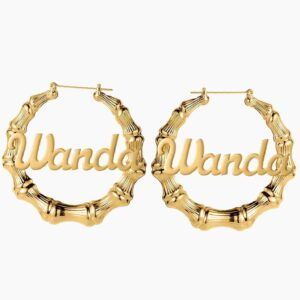 Bamboo Name Hoop Earrings | Custom 18K Gold Plated Earrings - Engravely