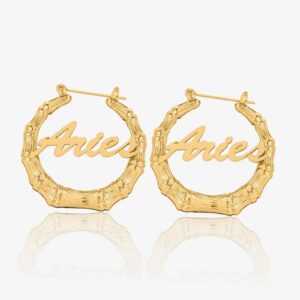 Eng ravely Bamboo Script Name Hoop Earrings