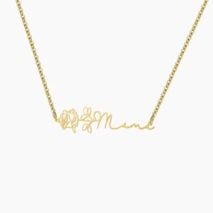 Eng ravely Birth Flower Horizontal Name Necklace