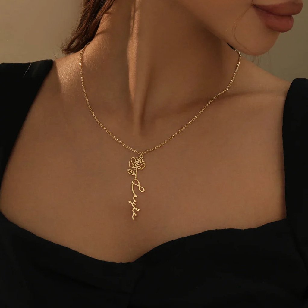 Eng ravely Birth Flower Name Necklace - Image 6
