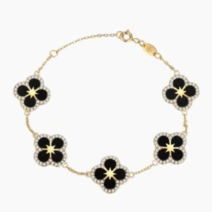 Eng ravely Iced Black Ventura Clover Bracelet