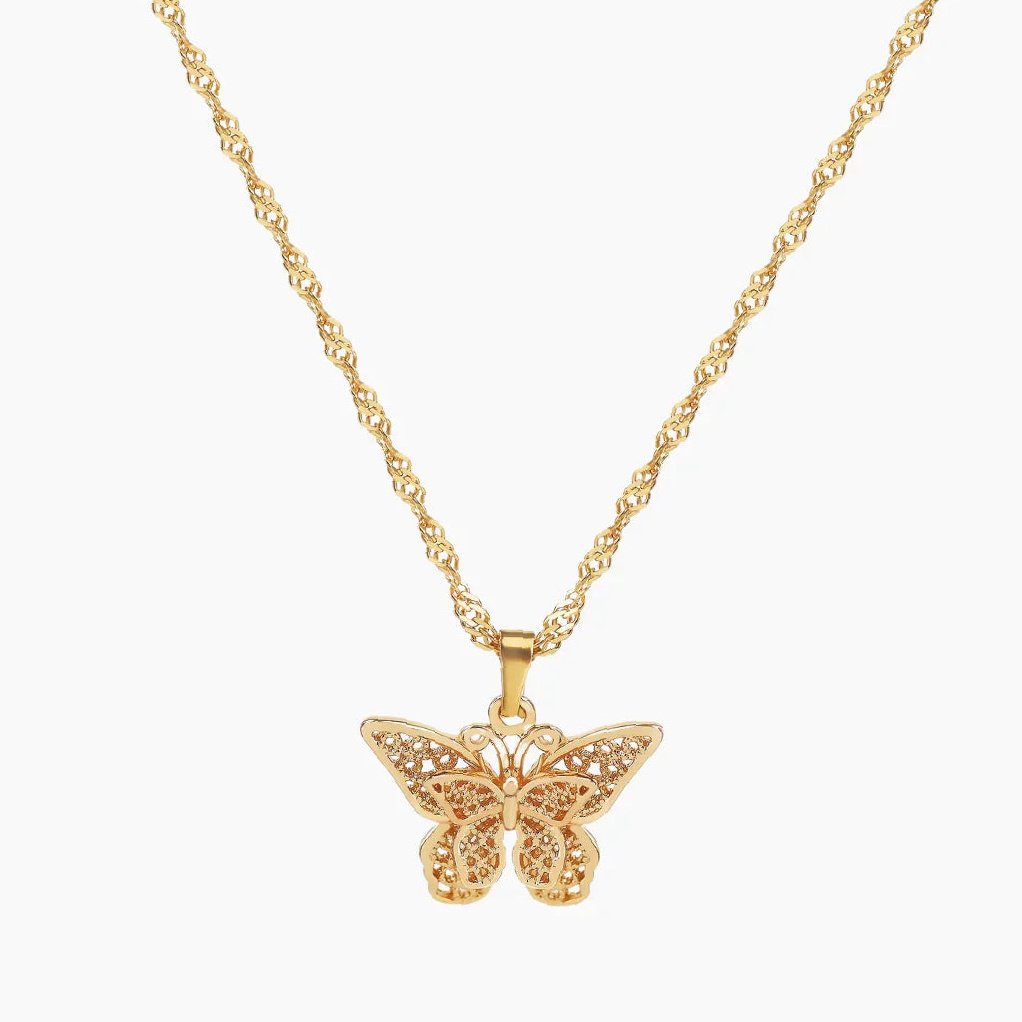 Butterfly Pendant Necklace | Custom 18K Gold Plated Name Necklace - Engravely