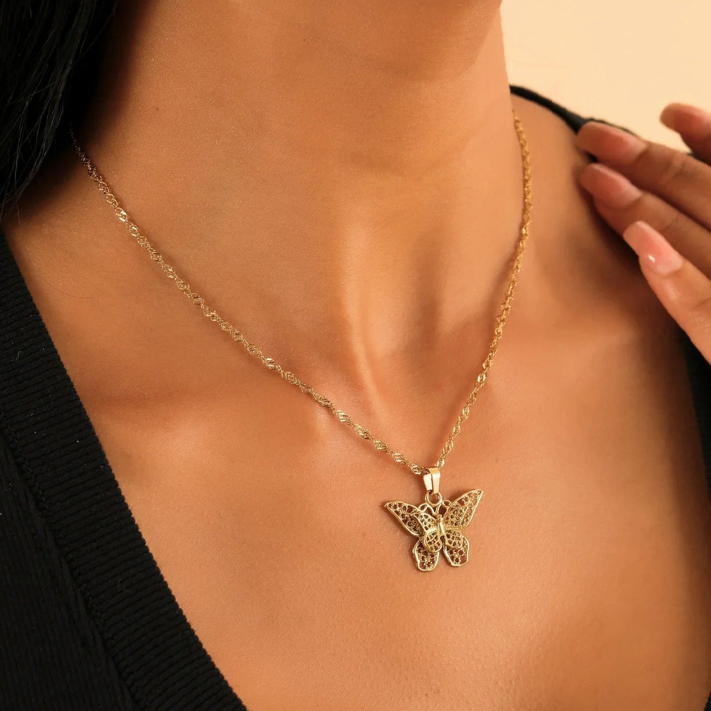Butterfly Pendant Necklace | Custom 18K Gold Plated Name Necklace - Engravely - Image 3