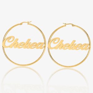 Classic Name Hoop Earrings | Custom 18K Gold Plated Earrings - Engravely