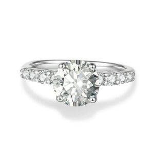 Classic Shared-Prong Round Cut Moissanite Engagement Ring | Custom Premium Metal Alloy Ring - Engravely