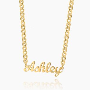 Custom Name Necklace w/ Cuban Chain | Custom 18K Gold Plated Name Necklace - Engravely