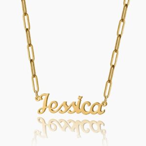 Custom Name Necklace w/ Paper Clip Chain | Custom Premium Metal Alloy Name Necklace - Engravely
