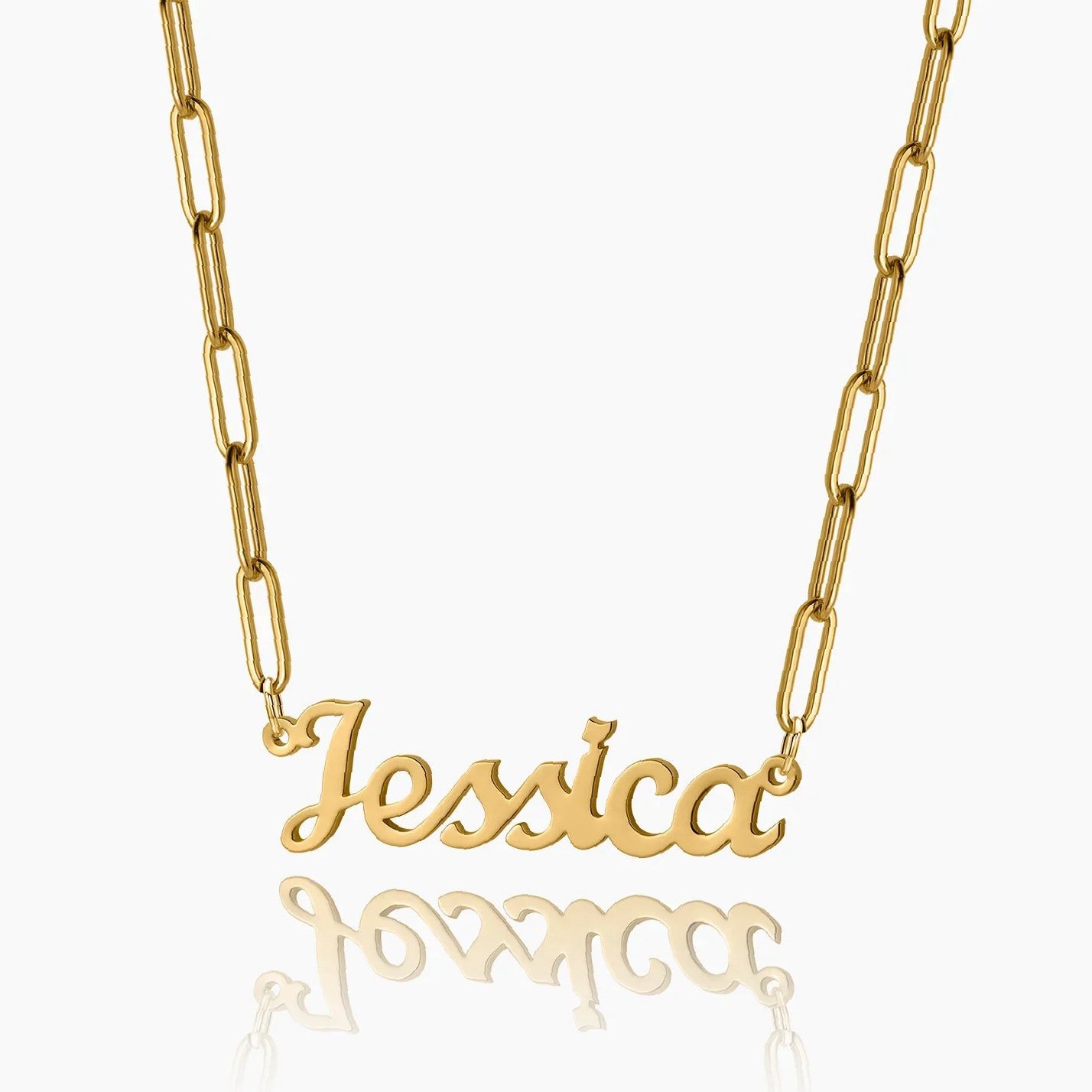 Custom Name Necklace w/ Paper Clip Chain | Custom Premium Metal Alloy Name Necklace - Engravely