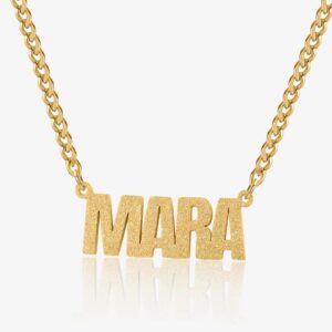 Diamond Cut Block Name Necklace | Custom Premium Metal Alloy Name Necklace - Engravely