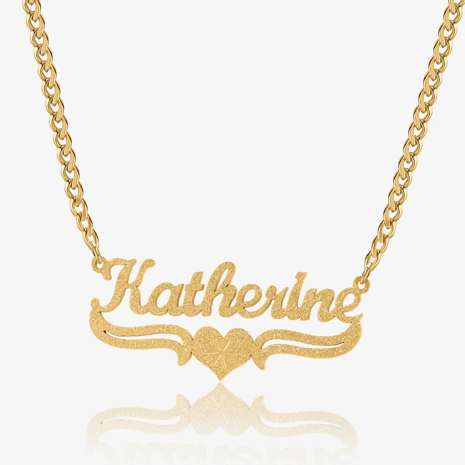 Diamond Cut Love Heart Name Necklace | Custom Premium Metal Alloy Name Necklace - Engravely