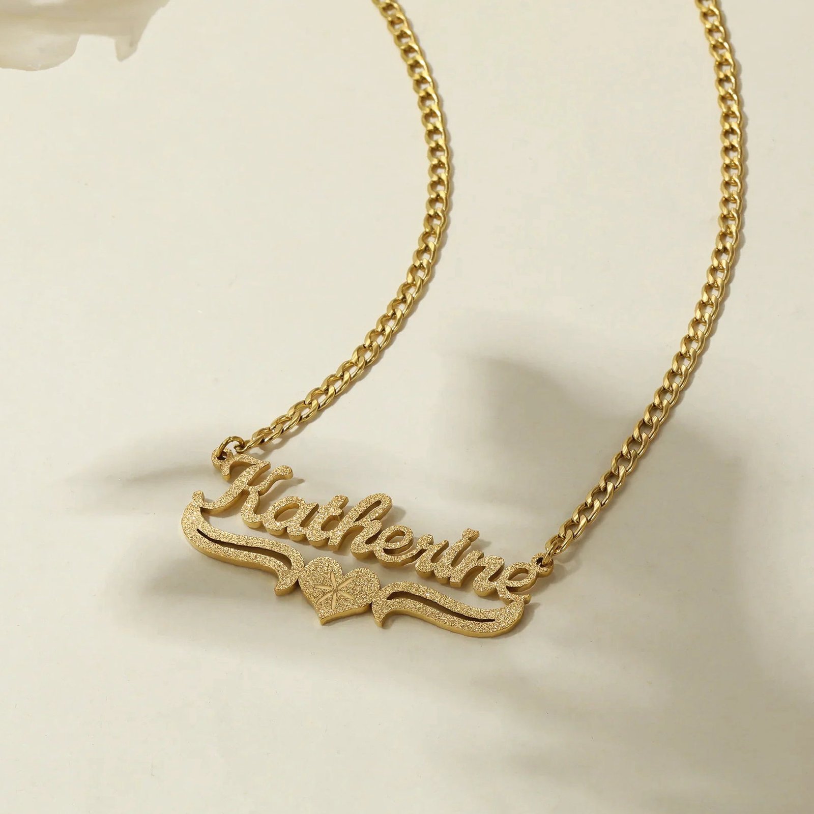 Diamond Cut Love Heart Name Necklace | Custom Premium Metal Alloy Name Necklace - Engravely - Image 3