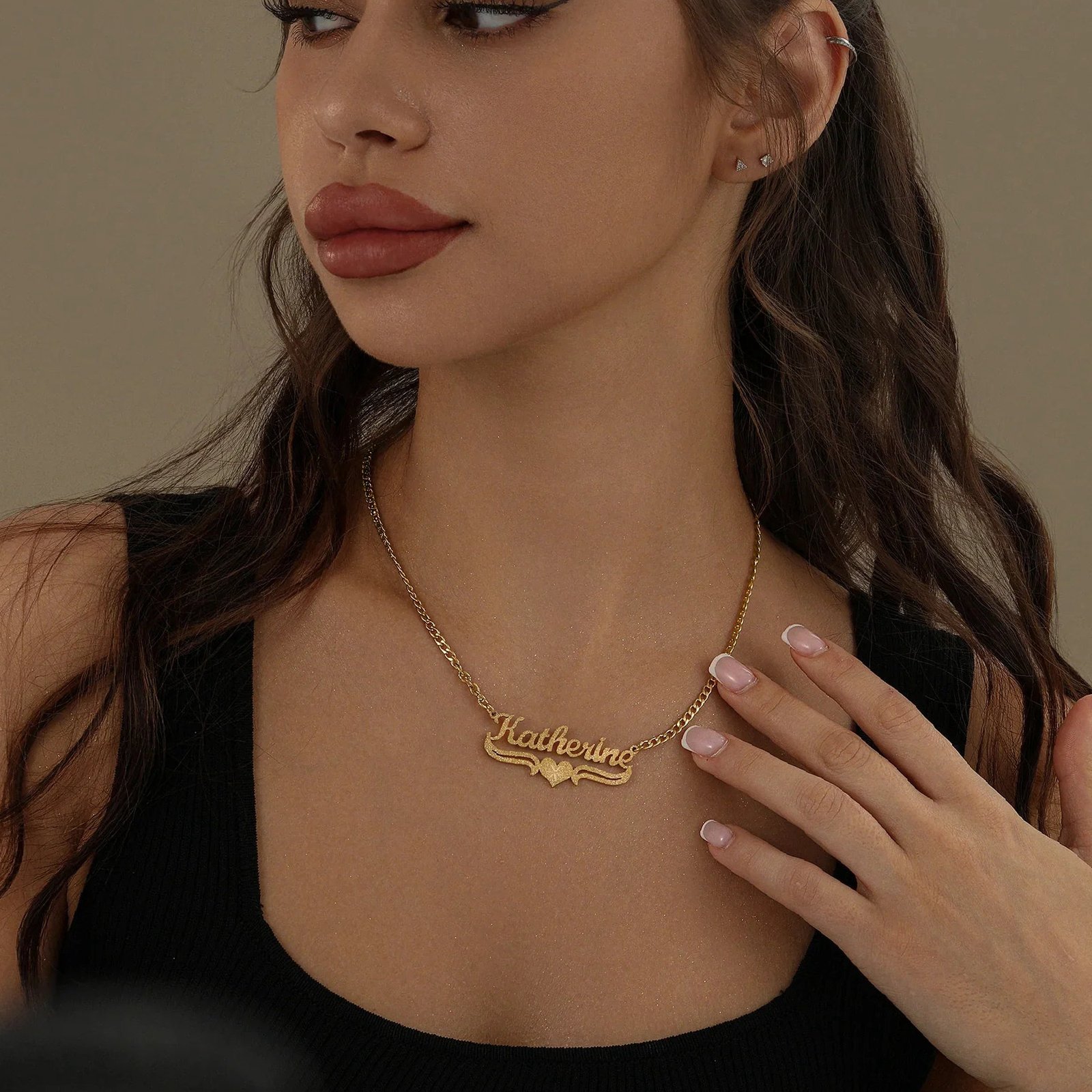 Diamond Cut Love Heart Name Necklace | Custom Premium Metal Alloy Name Necklace - Engravely - Image 4