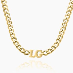 Initials Choker w/ XL Cuban Chain | Custom 18K Gold Plated Name Necklace - Engravely