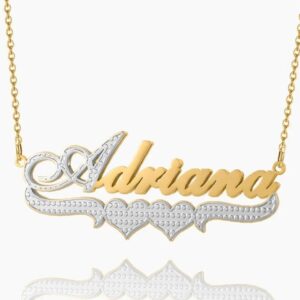 Double Plated Double Heart Name Necklace | Custom 18K Gold Plated Name Necklace - Engravely