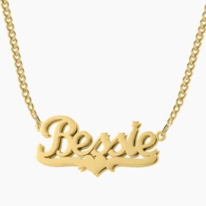 Double Plated Heart Name Necklace w/ Cuban Chain | Custom 18K Gold Plated Name Necklace - Engravely