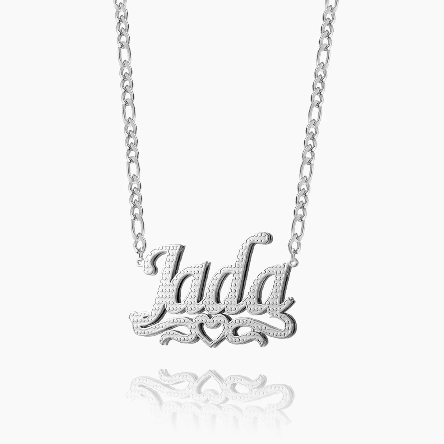 Double Plated Heart Title Name Necklace w/ Figaro Chain | Custom 18K Gold Plated Name Necklace - Engravely - Image 4