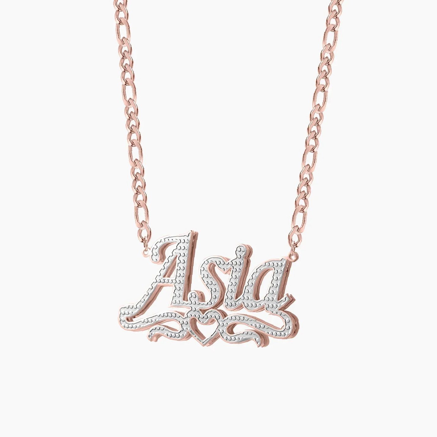 Double Plated Heart Title Name Necklace w/ Figaro Chain | Custom 18K Gold Plated Name Necklace - Engravely - Image 6