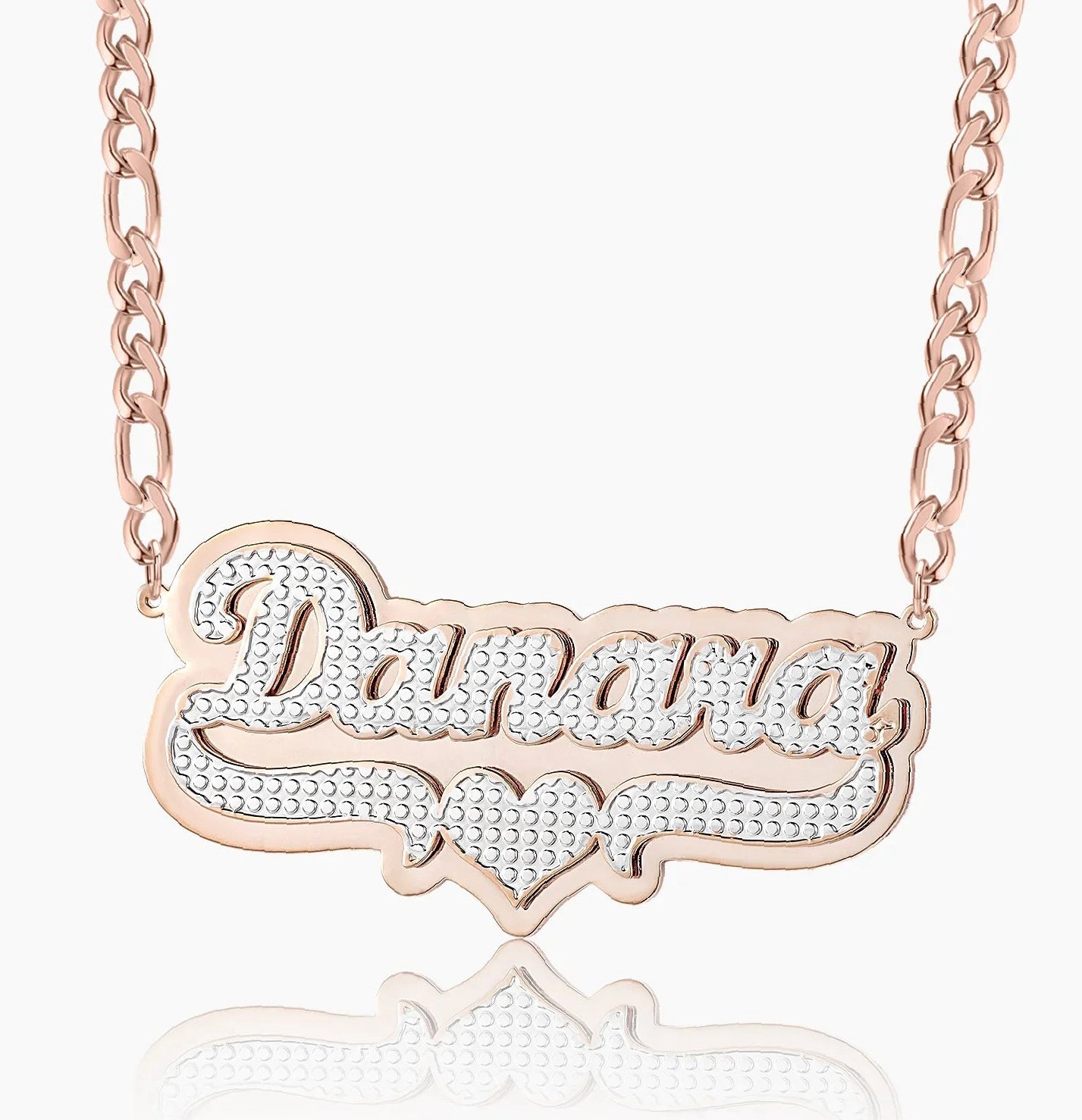 Double Plated Pop Out Heart Name Necklace w/ Figaro Chain | Custom 18K Gold Plated Name Necklace - Engravely - Image 3