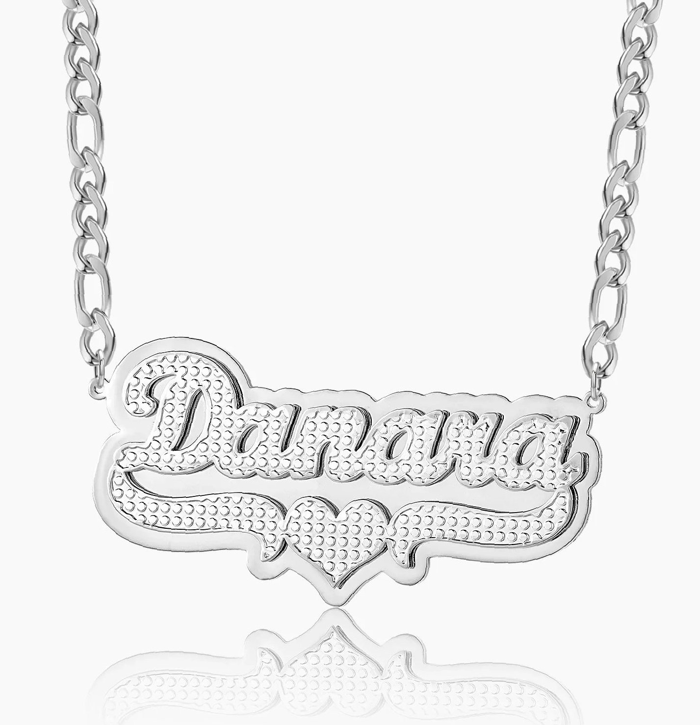 Double Plated Pop Out Heart Name Necklace w/ Figaro Chain | Custom 18K Gold Plated Name Necklace - Engravely - Image 9
