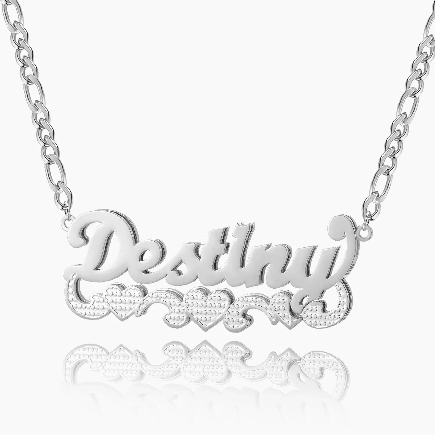 Double Plated Triple Heart Name Necklace w/ Cuban Chain | Custom 18K Gold Plated Name Necklace - Engravely - Image 4