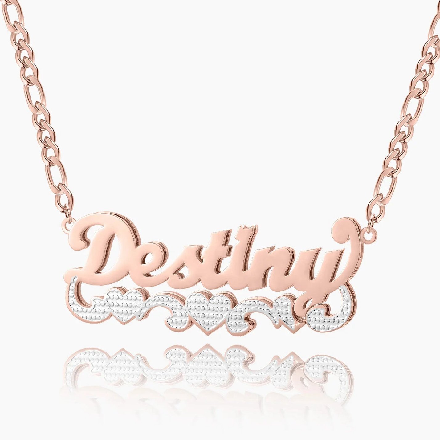 Double Plated Triple Heart Name Necklace w/ Cuban Chain | Custom 18K Gold Plated Name Necklace - Engravely - Image 6