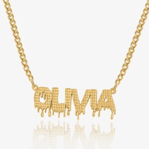 Drippy Name Necklace w/ Cuban Chain | Custom Stainless Steel Name Necklace - Engravely