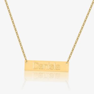 Embossed Engraved Bar Necklace | Custom Premium Metal Alloy Name Necklace - Engravely