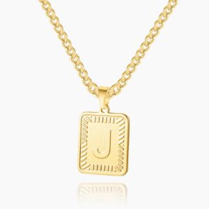 Embossed Initial Necklace w/ Cuban Chain | Custom Stainless Steel Name Necklace - Engravely
