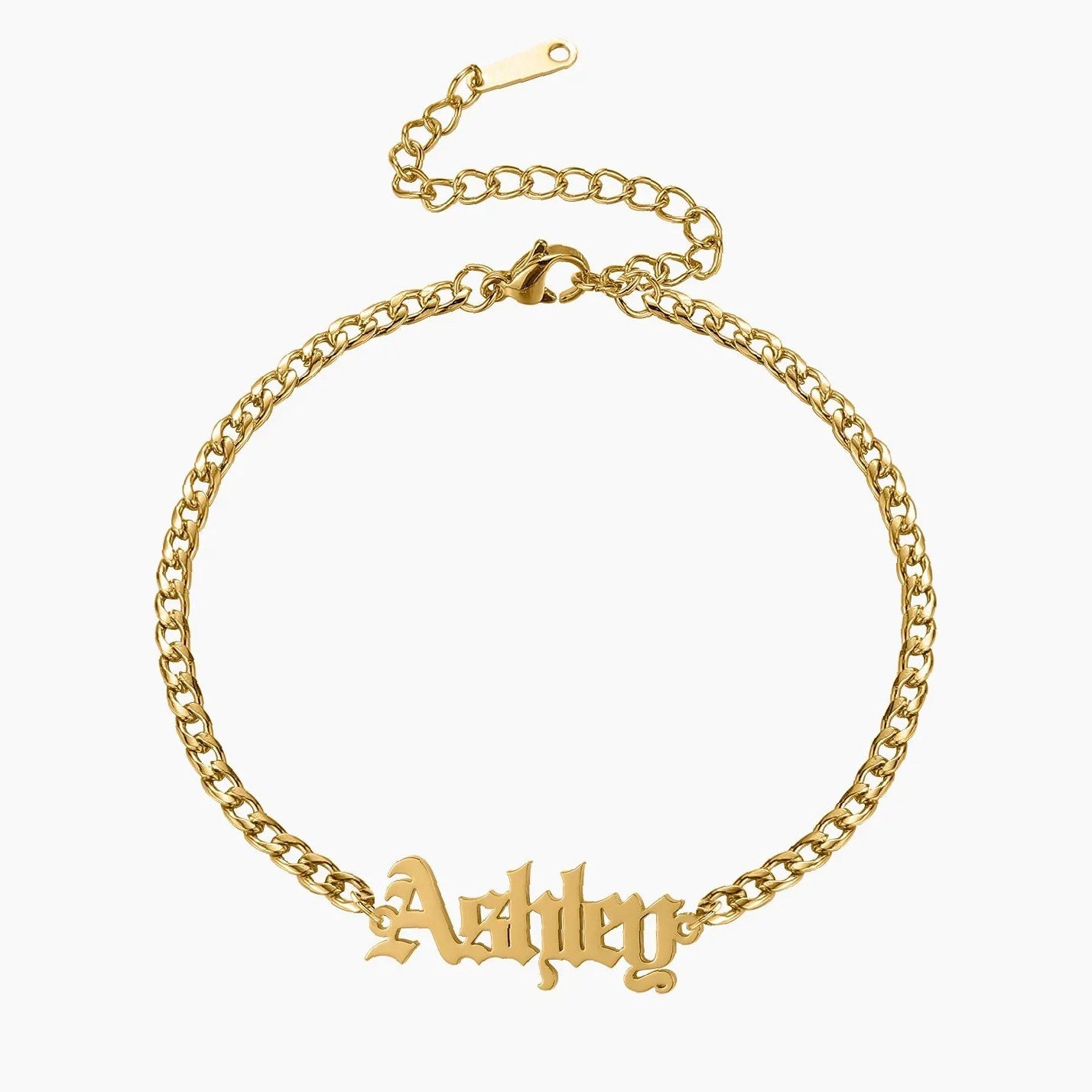 Gothic Name Bracelet w/ Cuban Chain | Custom Stainless Steel Name Necklace - Engravely