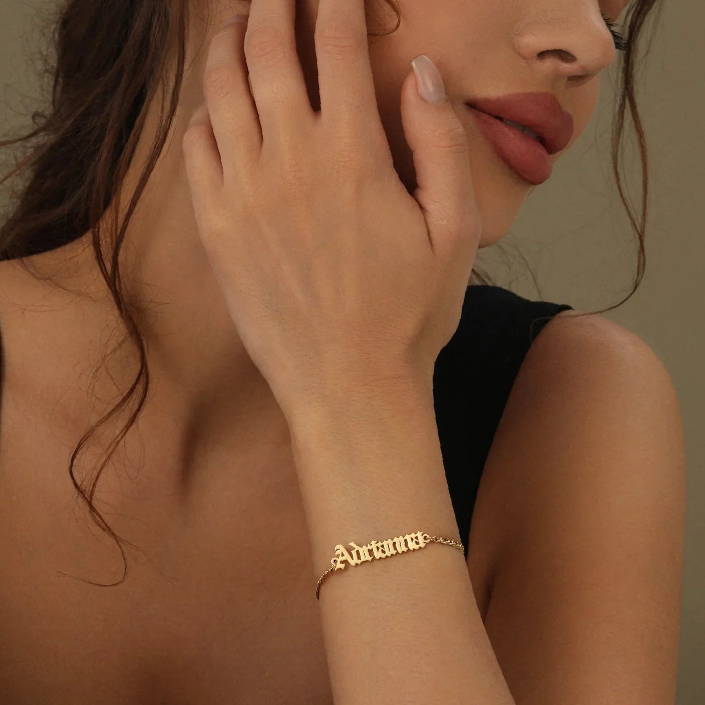 Gothic Name Bracelet w/ Cuban Chain | Custom Stainless Steel Name Necklace - Engravely - Image 2