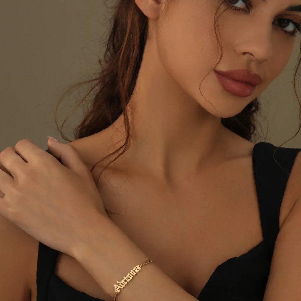 Gothic Name Bracelet w/ Cuban Chain | Custom Stainless Steel Name Necklace - Engravely - Image 3