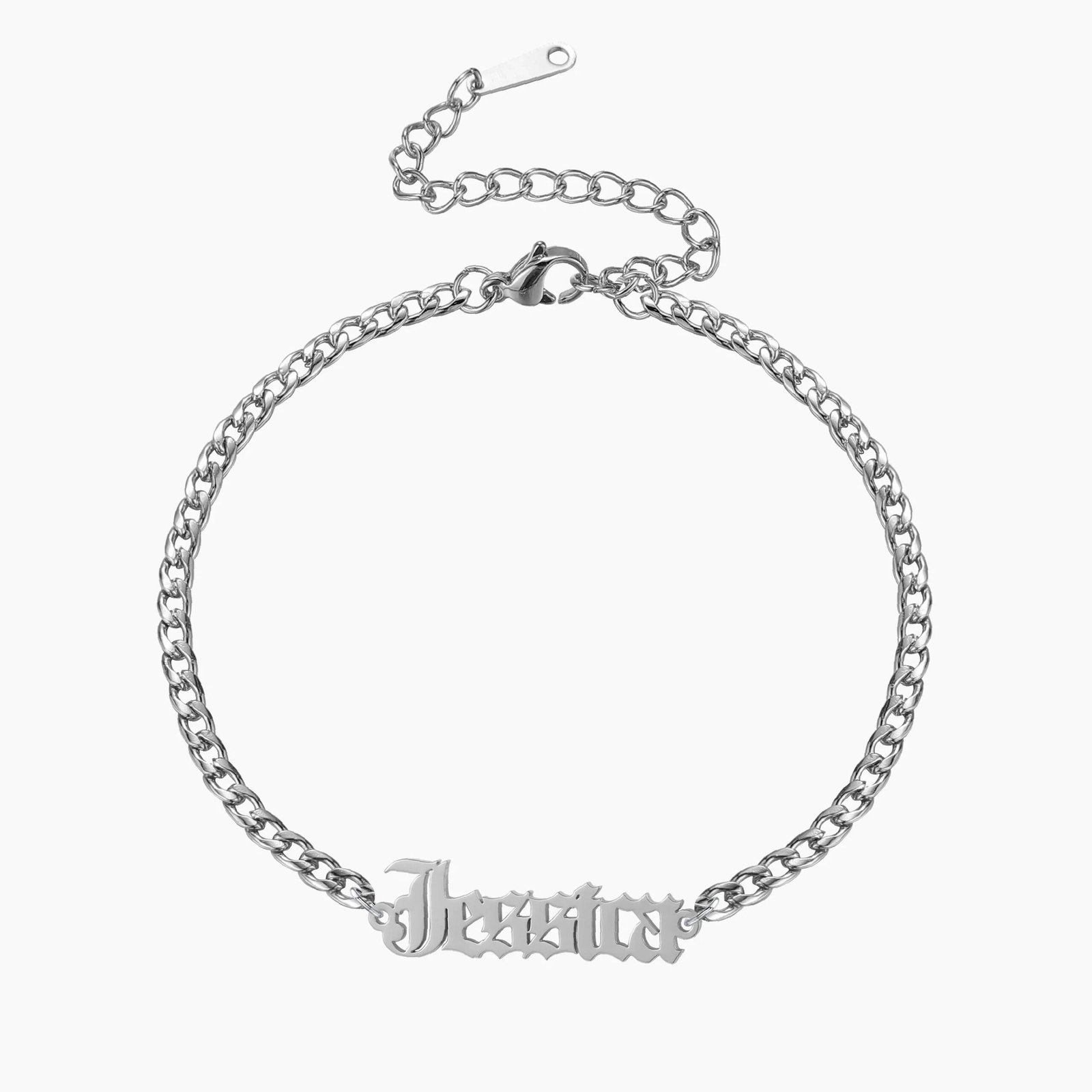 Gothic Name Bracelet w/ Cuban Chain | Custom Stainless Steel Name Necklace - Engravely - Image 4