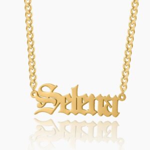 Gothic Name Necklace w/ Cuban Chain | Custom Stainless Steel Name Necklace - Engravely