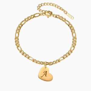 Heart Initial Engraved Anklet | Custom Premium Metal Alloy Anklet - Engravely