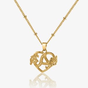 Heart Initial Necklace w/ Satellite Chain | Custom Premium Metal Alloy Name Necklace - Engravely