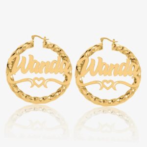 Eng ravely Heart Twist Name Hoop Earrings