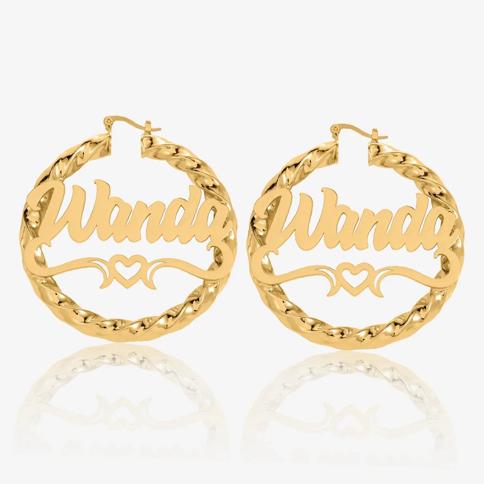 Eng ravely Heart Twist Name Hoop Earrings