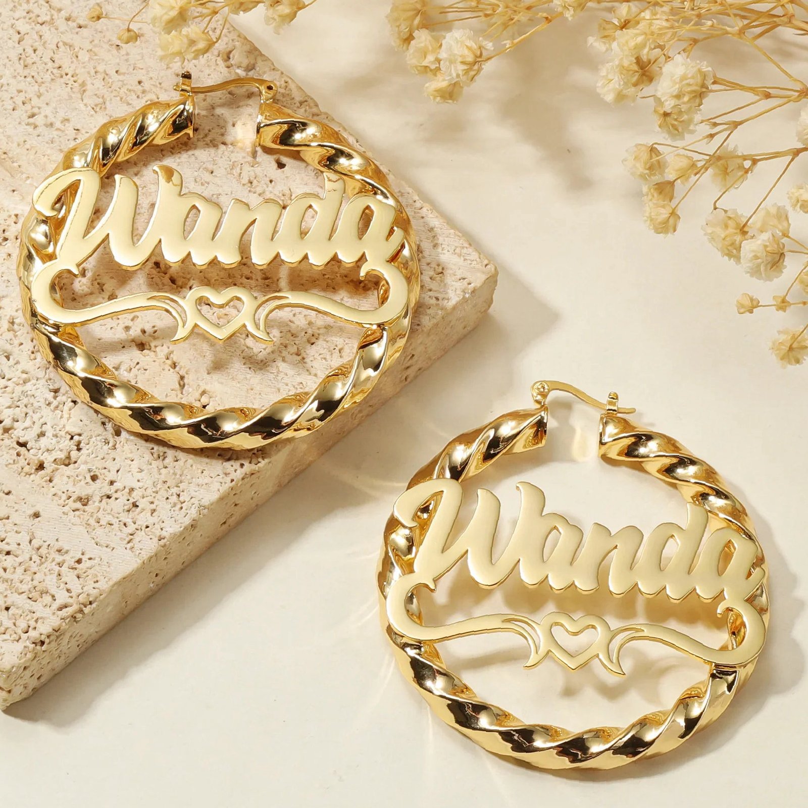 Eng ravely Heart Twist Name Hoop Earrings - Image 5