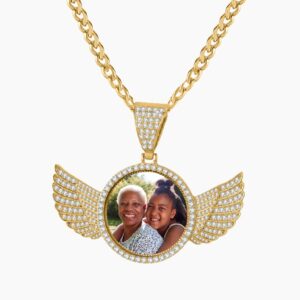 Eng ravely Iced Angel Photo Pendant Chain