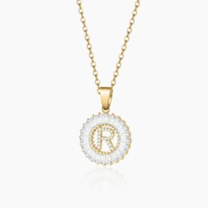 Iced Baguette Initial Necklace | Custom Premium Metal Alloy Name Necklace - Engravely