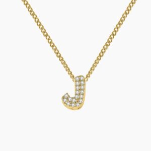 Eng ravely Iced Bubble Initial Necklace with Cuban
