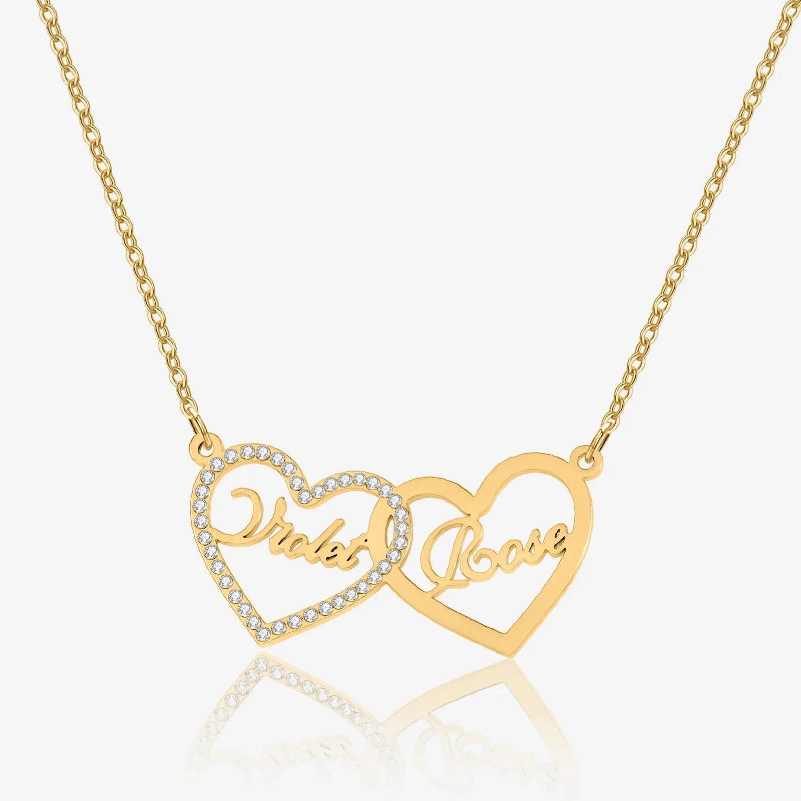 Eng ravely Iced Heart Double Name Necklace