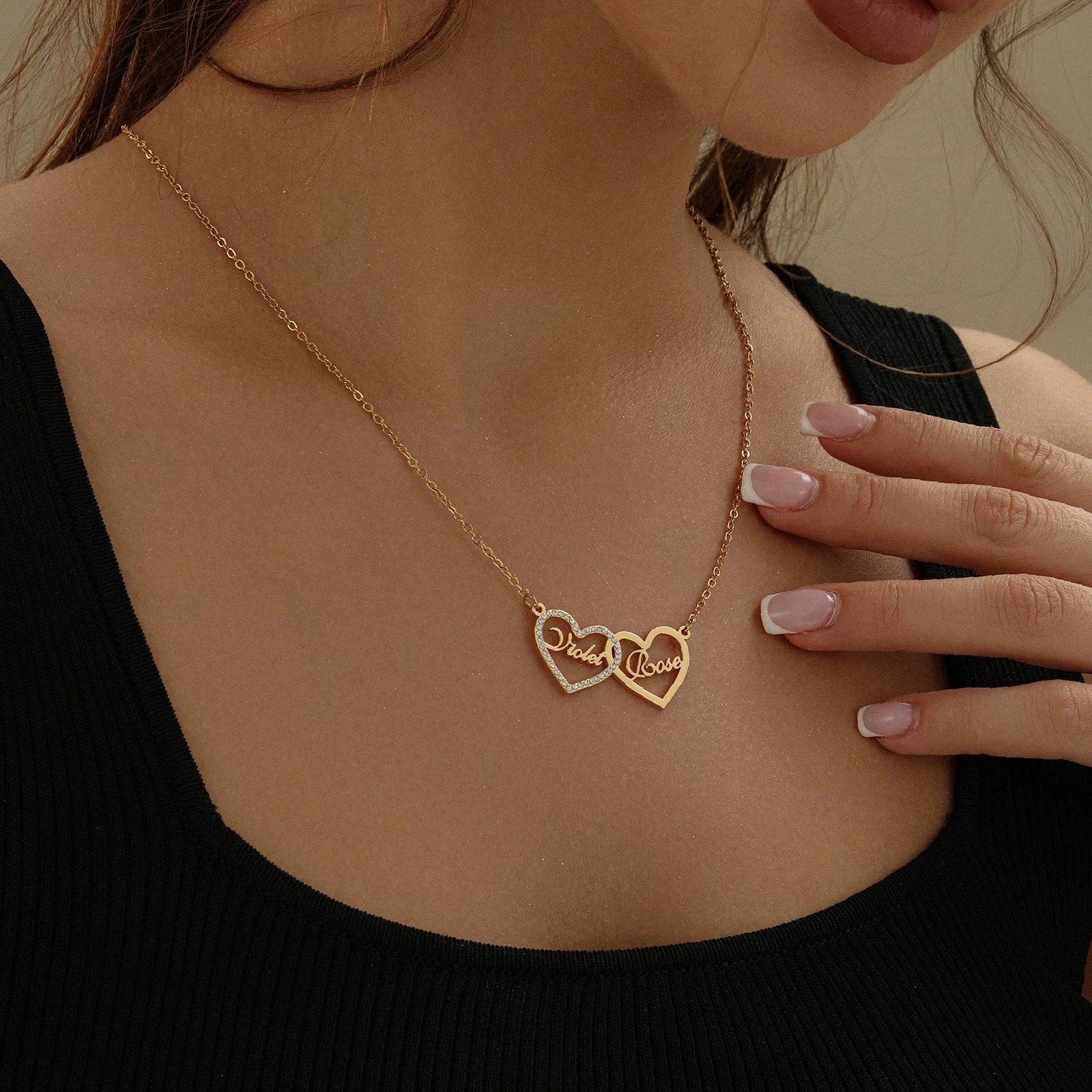 Eng ravely Iced Heart Double Name Necklace - Image 2